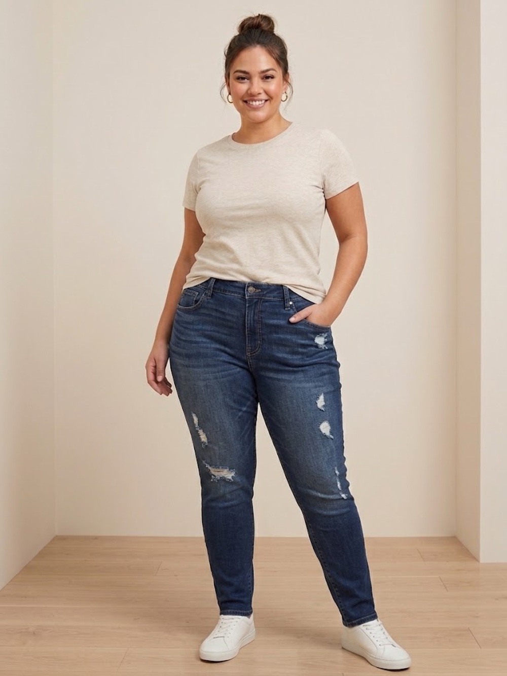 torrid Sky High Dark Blue Skinny Distressed Jeans